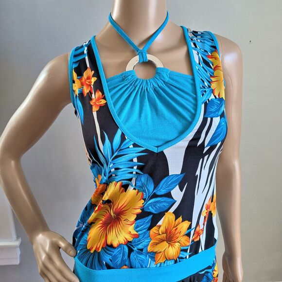 Vintage Y2K Micro Mini Dress Floral Halter Drop Waist Trashy Ruffle Top Small - Picture 4 of 12